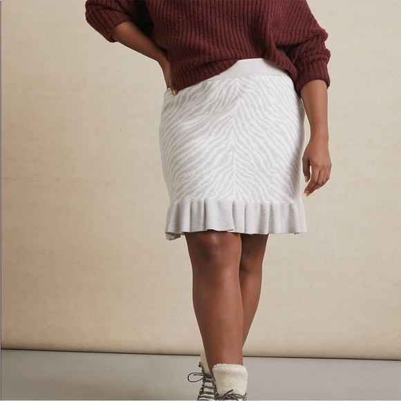 NWT Anthropologie Dolan ruffle zebra skirt knit wool grey animal extra large XL - Picture 1 of 13